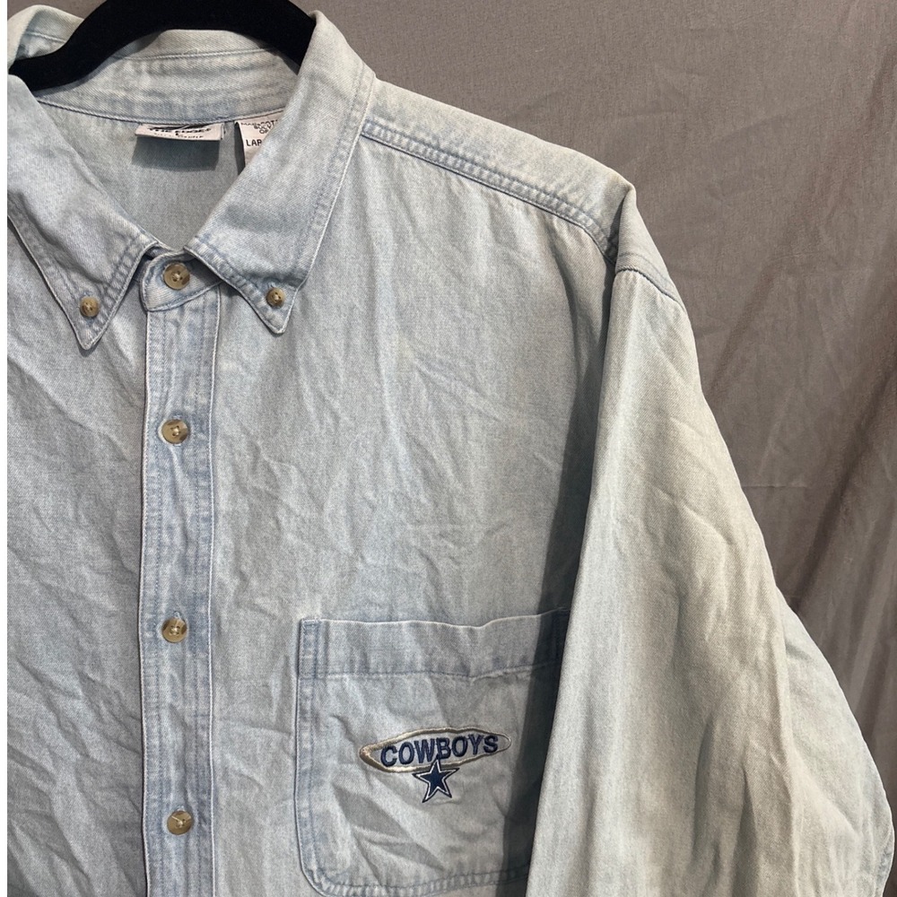 Vintage 1998 Dallas Cowboys The Edge Denim Button Down Shirt Light Wash Large